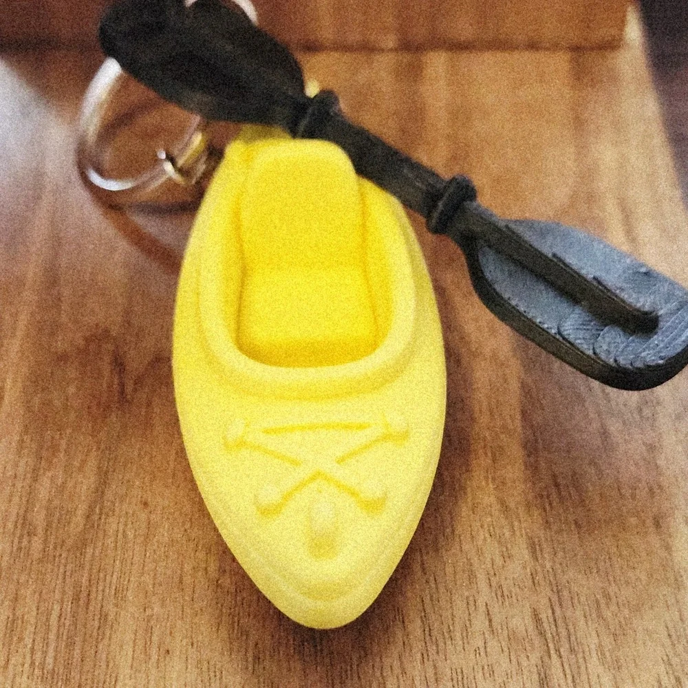Unbranded Yellow Kayak Keychain with Black Paddle Miniature Outdoor Charm